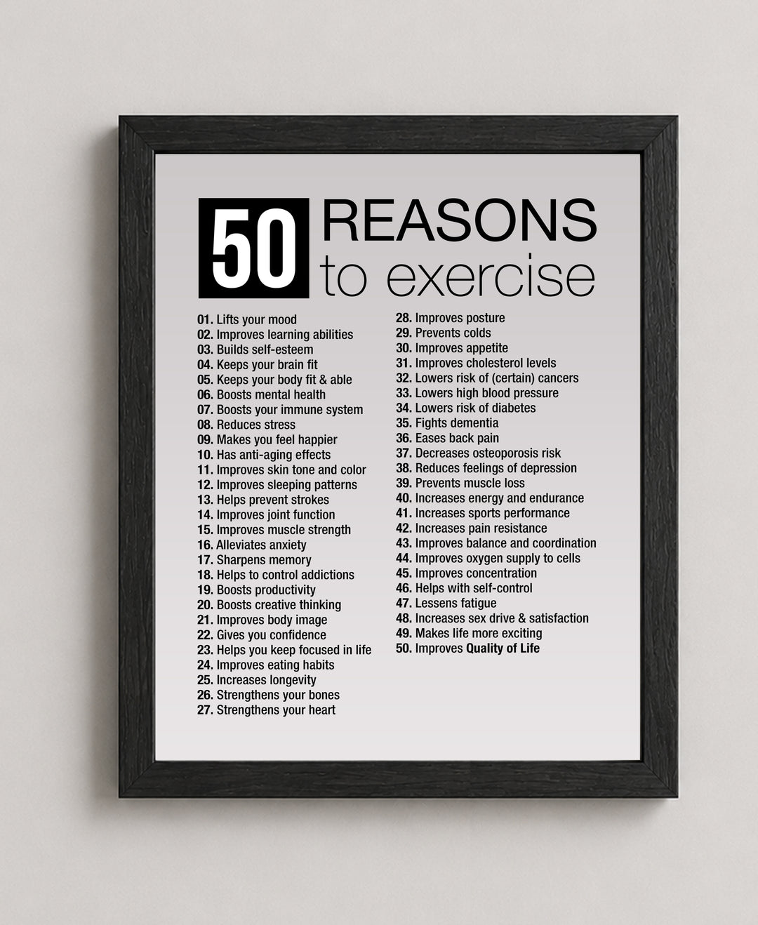50 Reasons to Exercise Motivational Wall Art