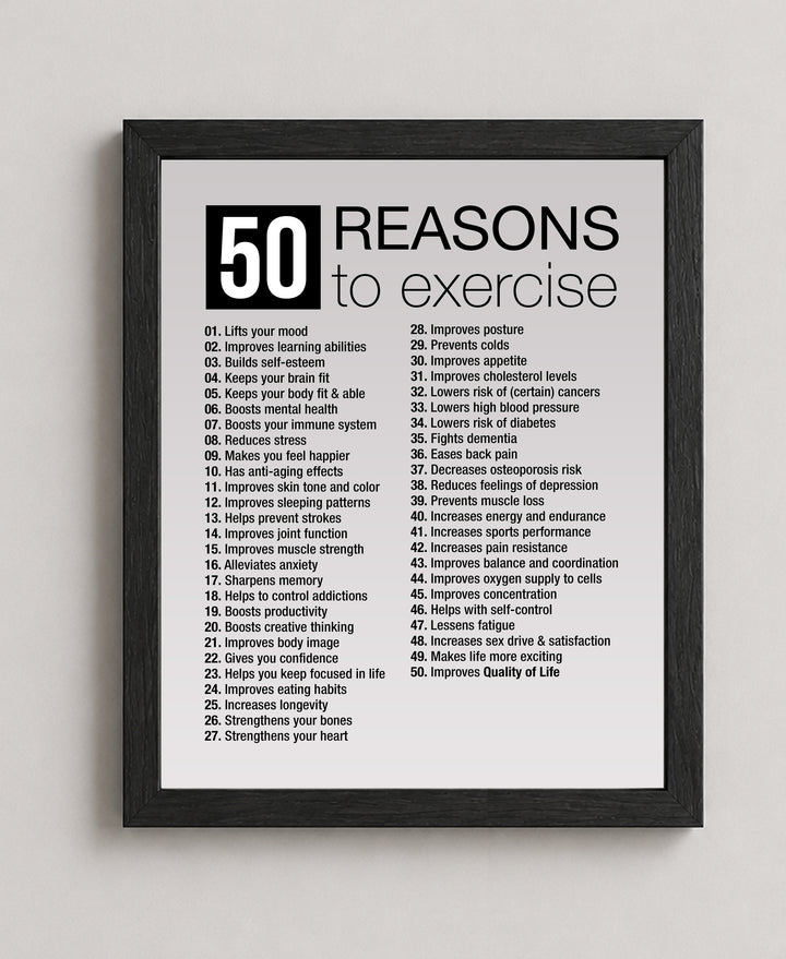50 Reasons to Exercise Motivational Wall Art