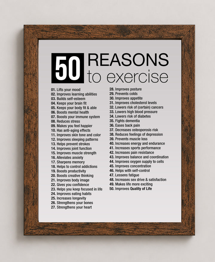 50 Reasons to Exercise Motivational Wall Art