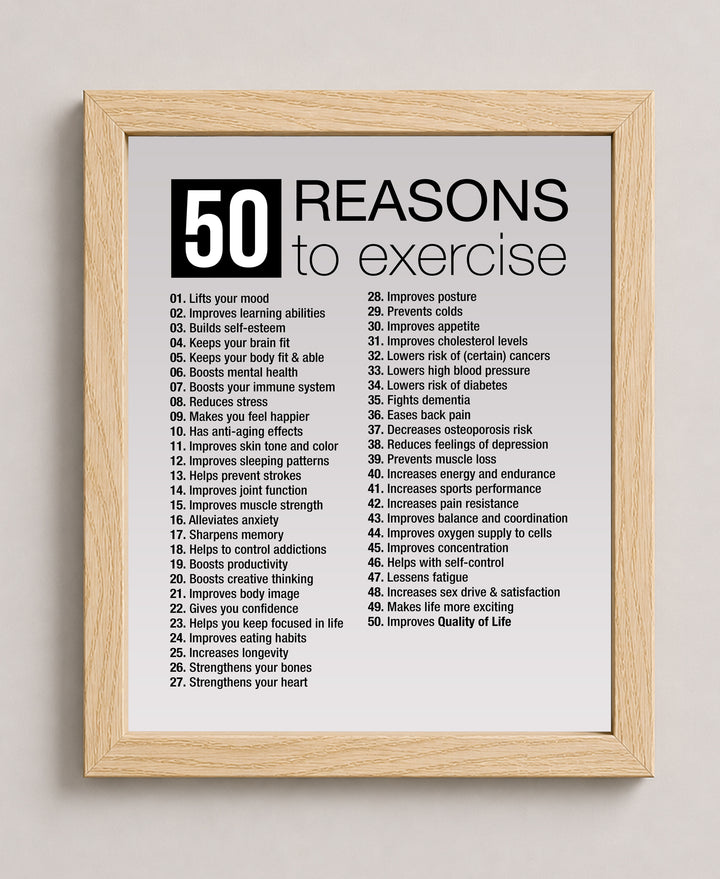 50 Reasons to Exercise Motivational Wall Art