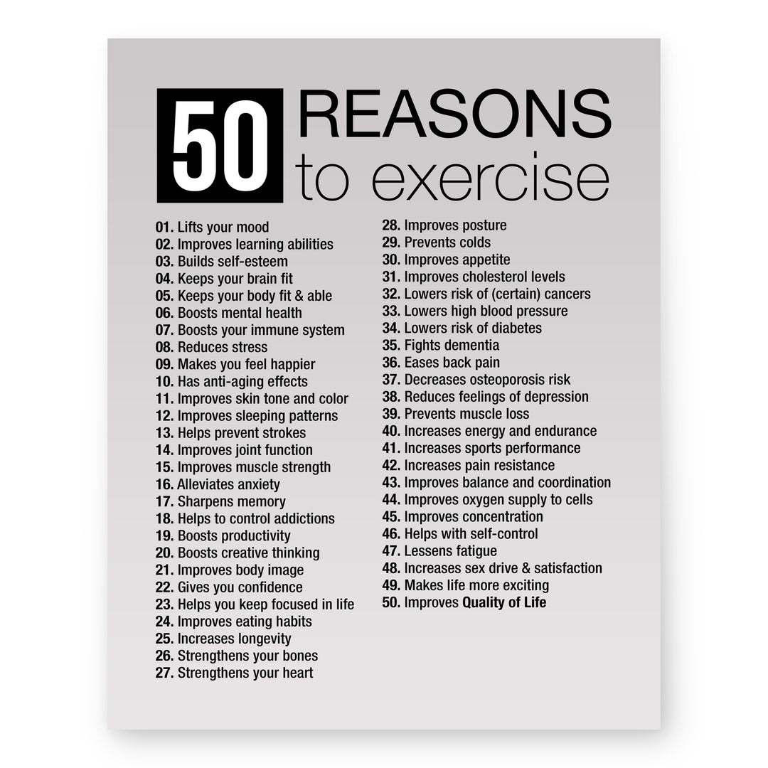 50 Reasons to Exercise Motivational Wall Art