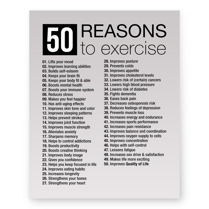 50 Reasons to Exercise Motivational Wall Art