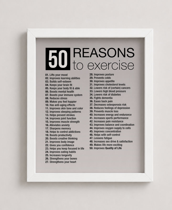 50 Reasons to Exercise Motivational Wall Art