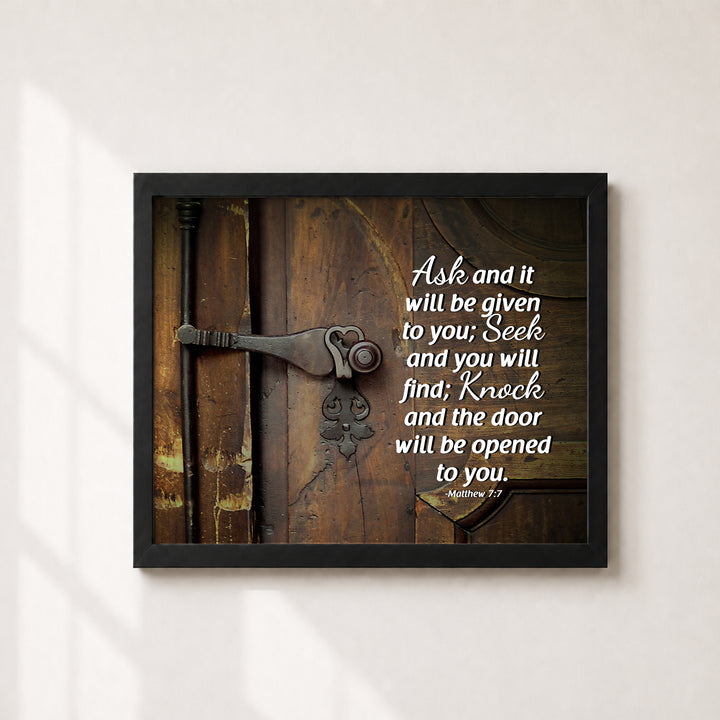 Knock Matthew 7 7 Scripture Modern Typography Christian Bible Verse Wall Art