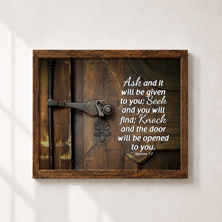 Knock Matthew 7 7 Scripture Modern Typography Christian Bible Verse Wall Art