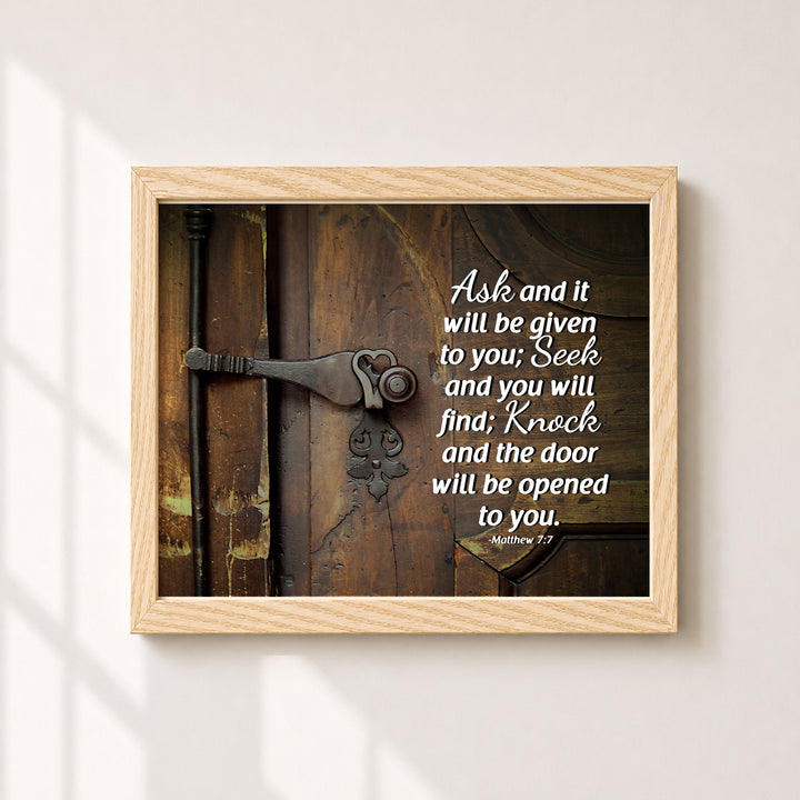 Knock Matthew 7 7 Scripture Modern Typography Christian Bible Verse Wall Art