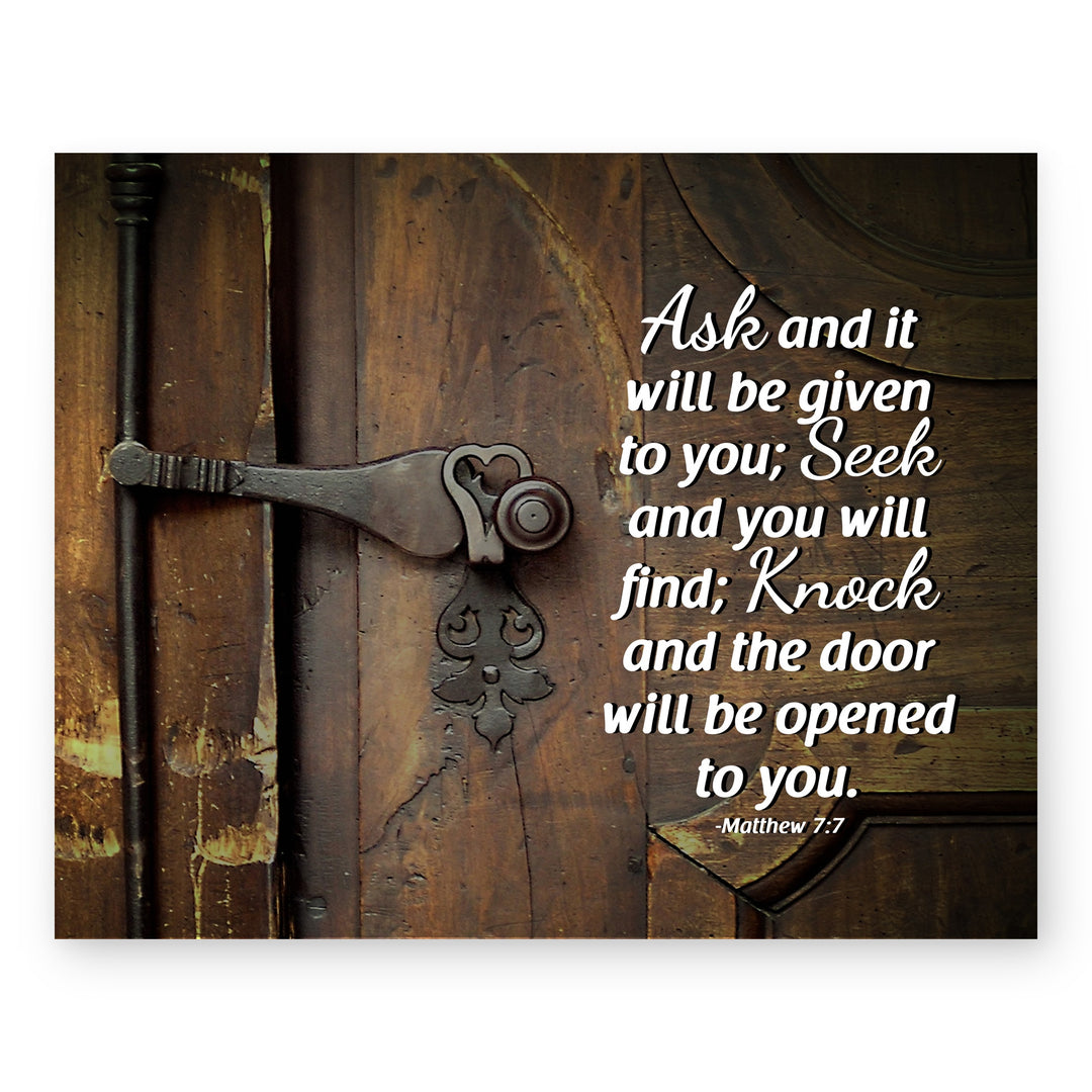 Knock Matthew 7 7 Scripture Modern Typography Christian Bible Verse Wall Art
