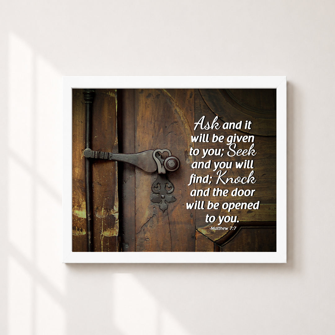 Knock Matthew 7 7 Scripture Modern Typography Christian Bible Verse Wall Art
