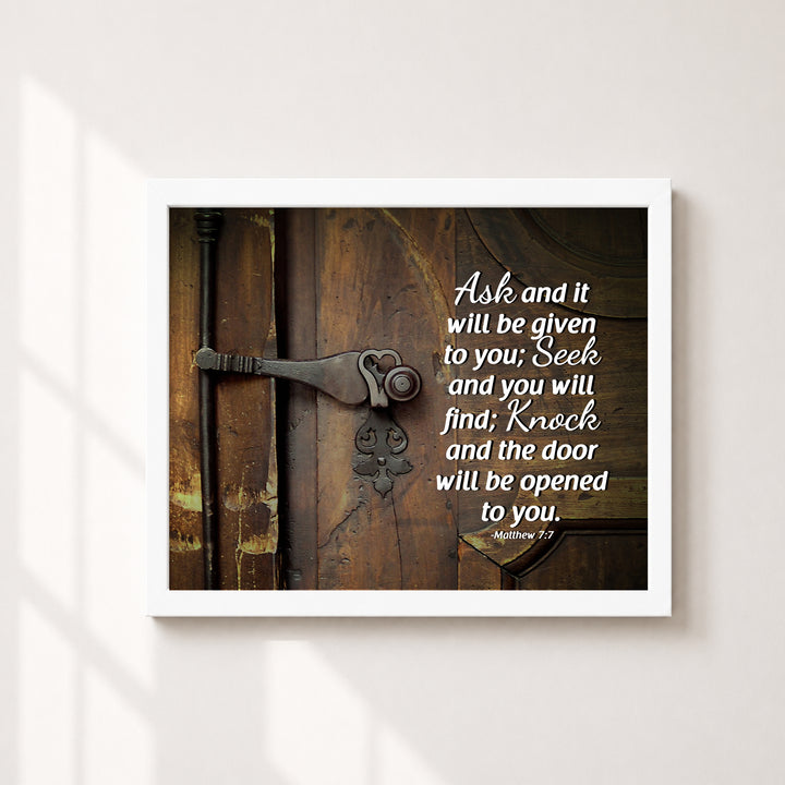 Knock Matthew 7 7 Scripture Modern Typography Christian Bible Verse Wall Art