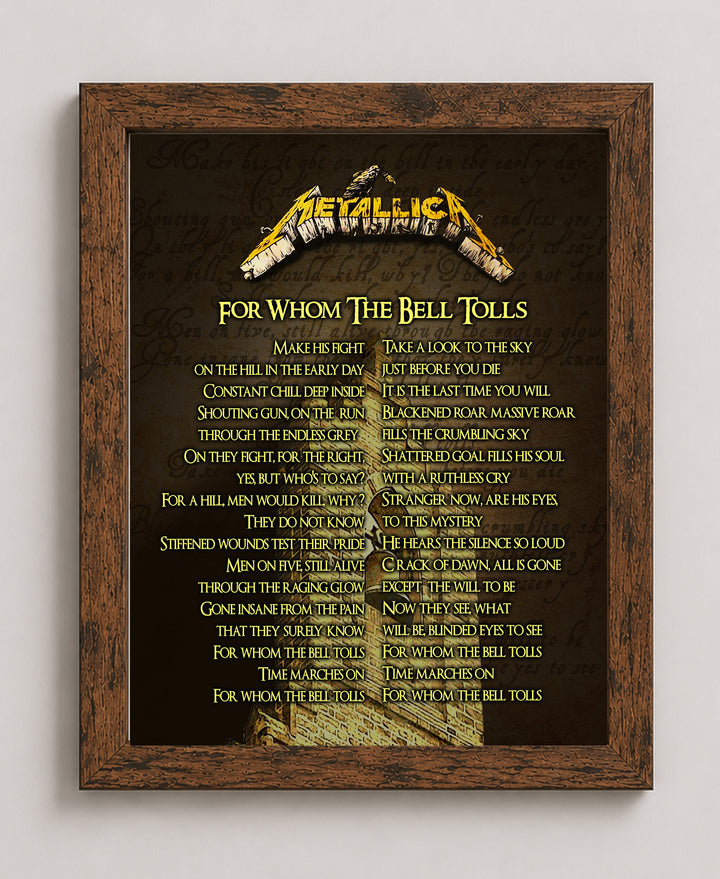 For Whom the Bell Tolls Lyrics Music Wall Art