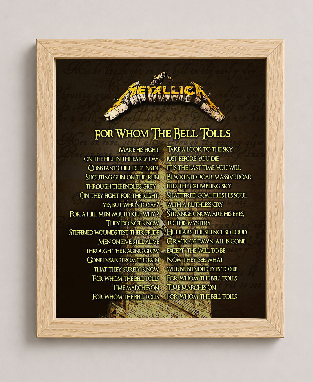 For Whom the Bell Tolls Lyrics Music Wall Art