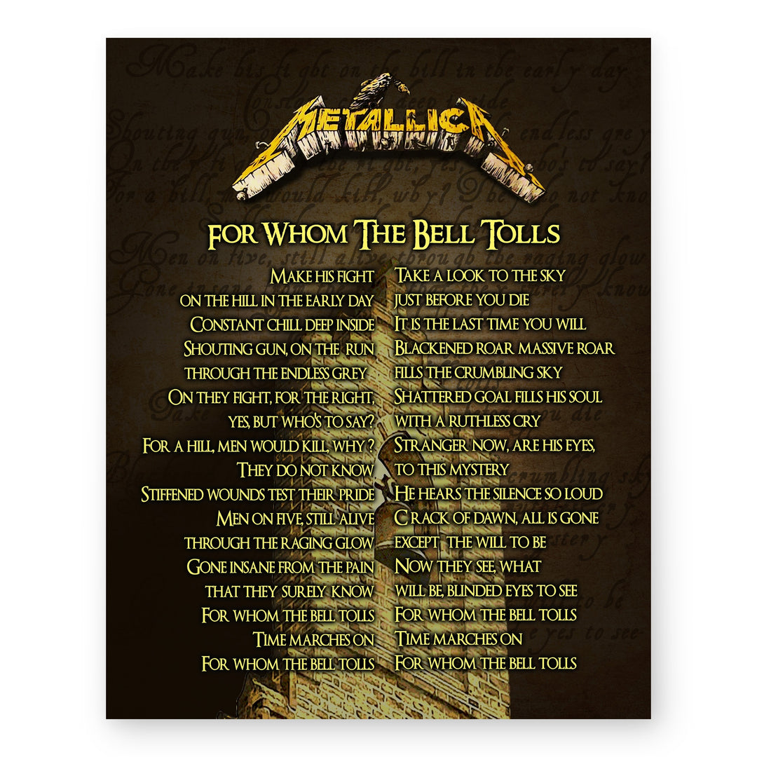 For Whom the Bell Tolls Lyrics Music Wall Art