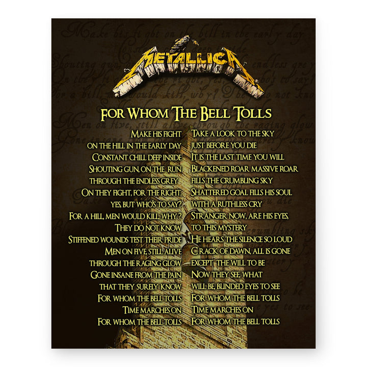 For Whom the Bell Tolls Lyrics Music Wall Art