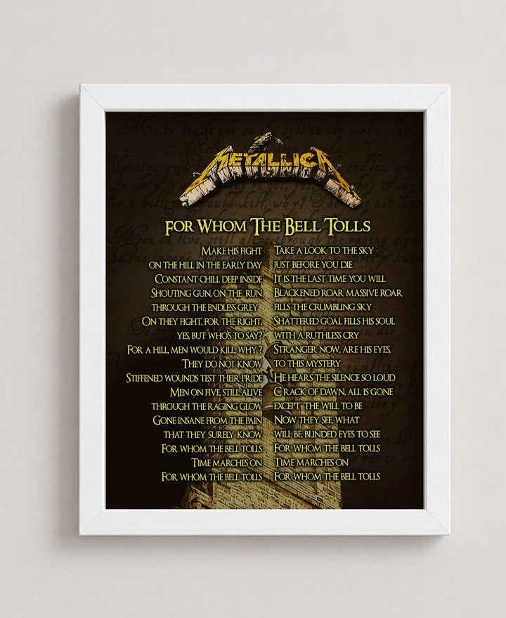 For Whom the Bell Tolls Lyrics Music Wall Art