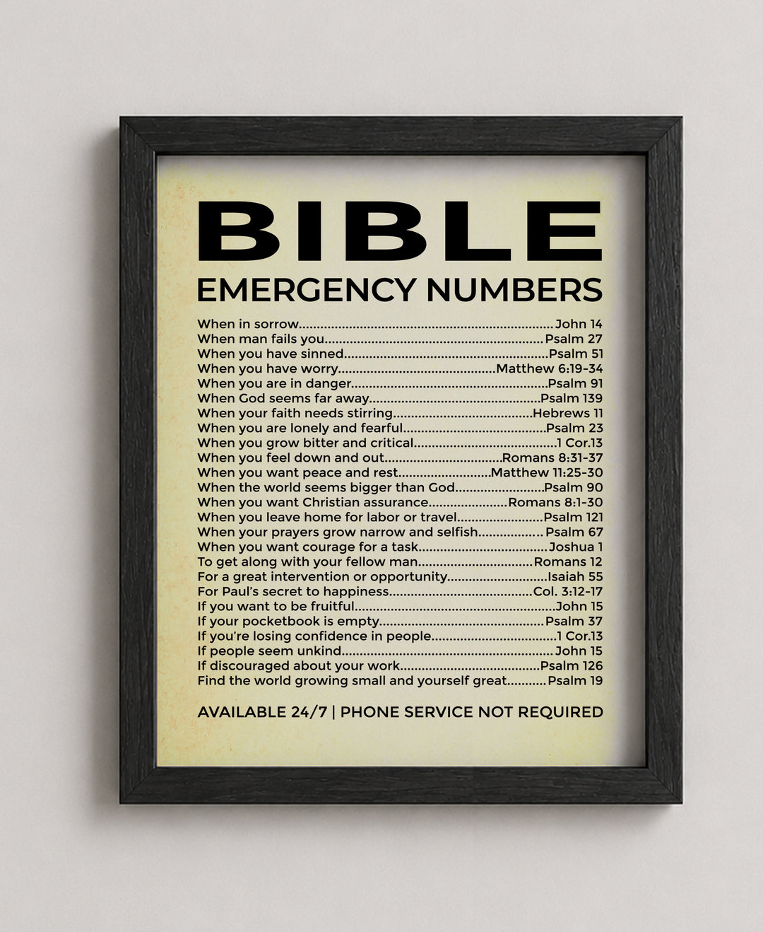 Bible Emergency Numbers Bible Verse Wall Art