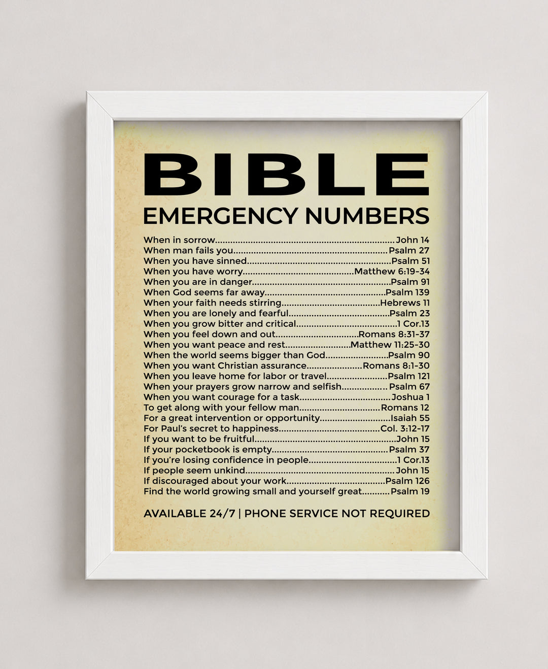 Bible Emergency Numbers Bible Verse Wall Art
