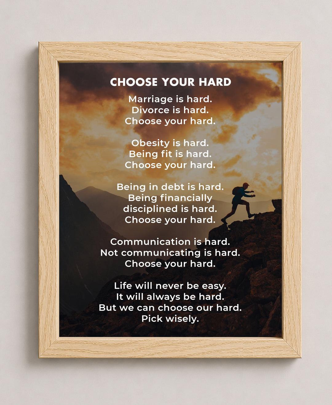 Choose Your Hard Life Motivational Typography Inspirational Wall Art
