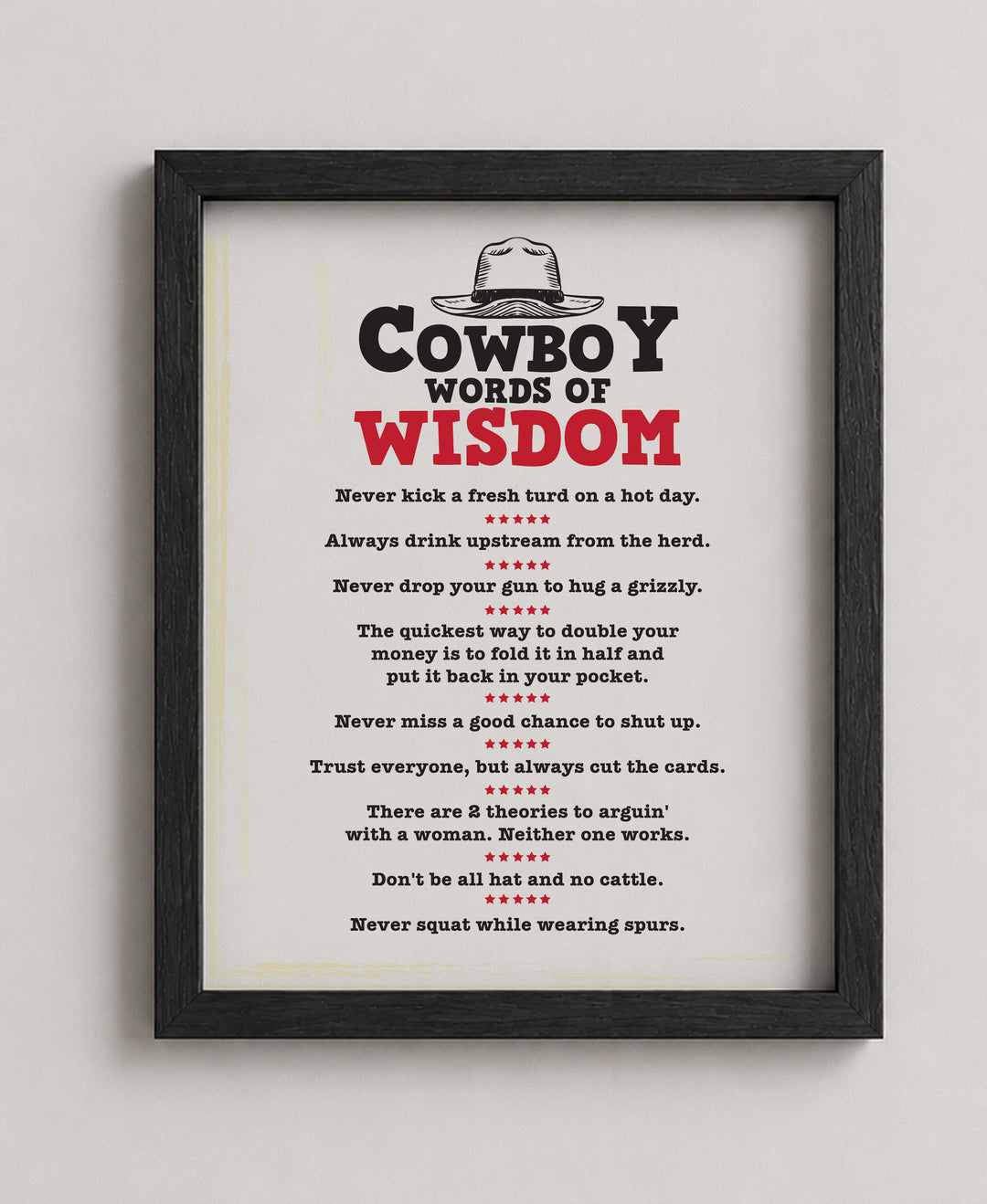 Cowboy Words of Wisdom Funny Wall Art