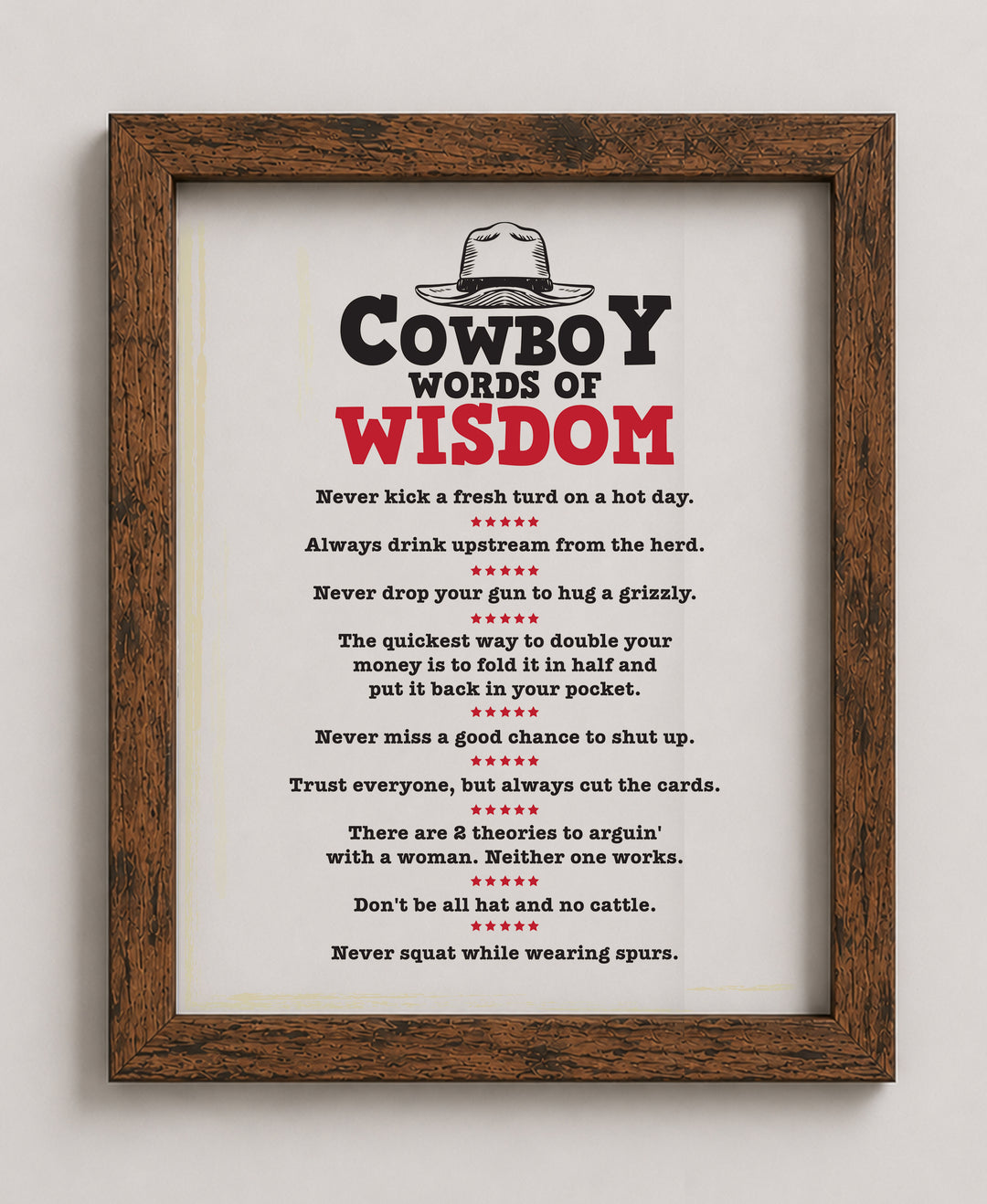 Cowboy Words of Wisdom Funny Wall Art
