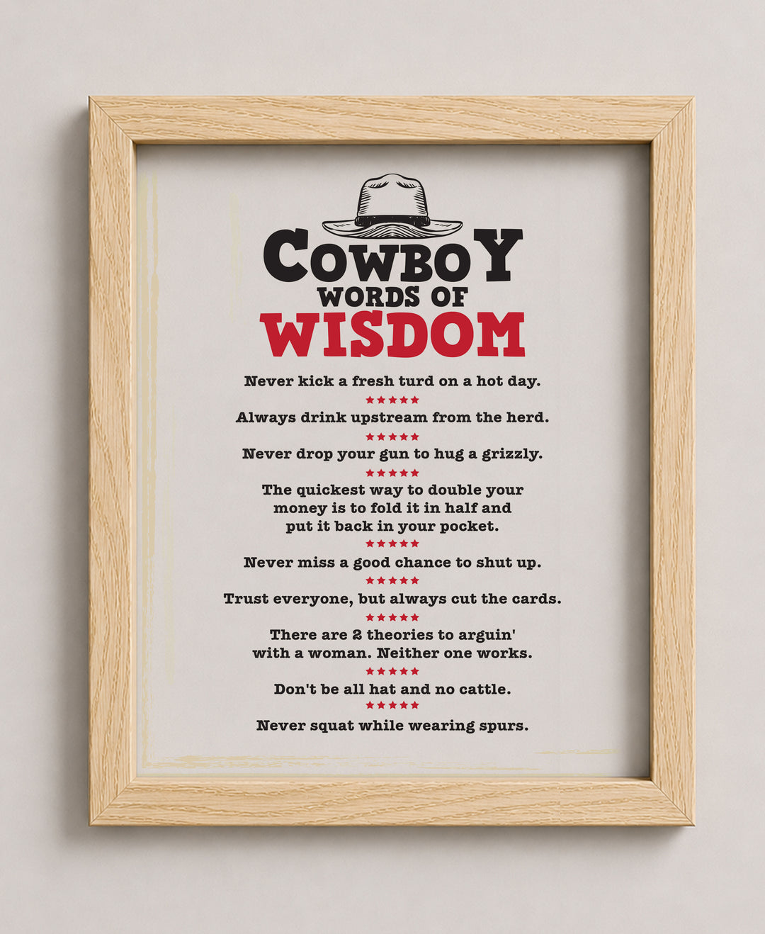Cowboy Words of Wisdom Funny Wall Art