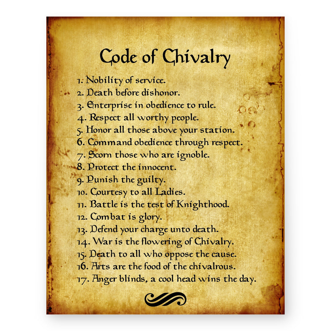 Code of Chivalry Inspirational Typography Wall Art