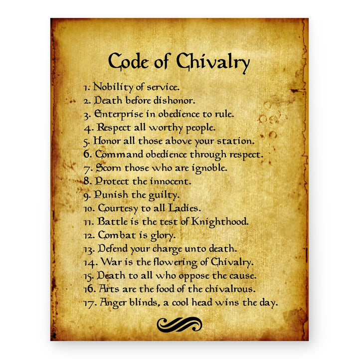 Code of Chivalry Inspirational Typography Wall Art