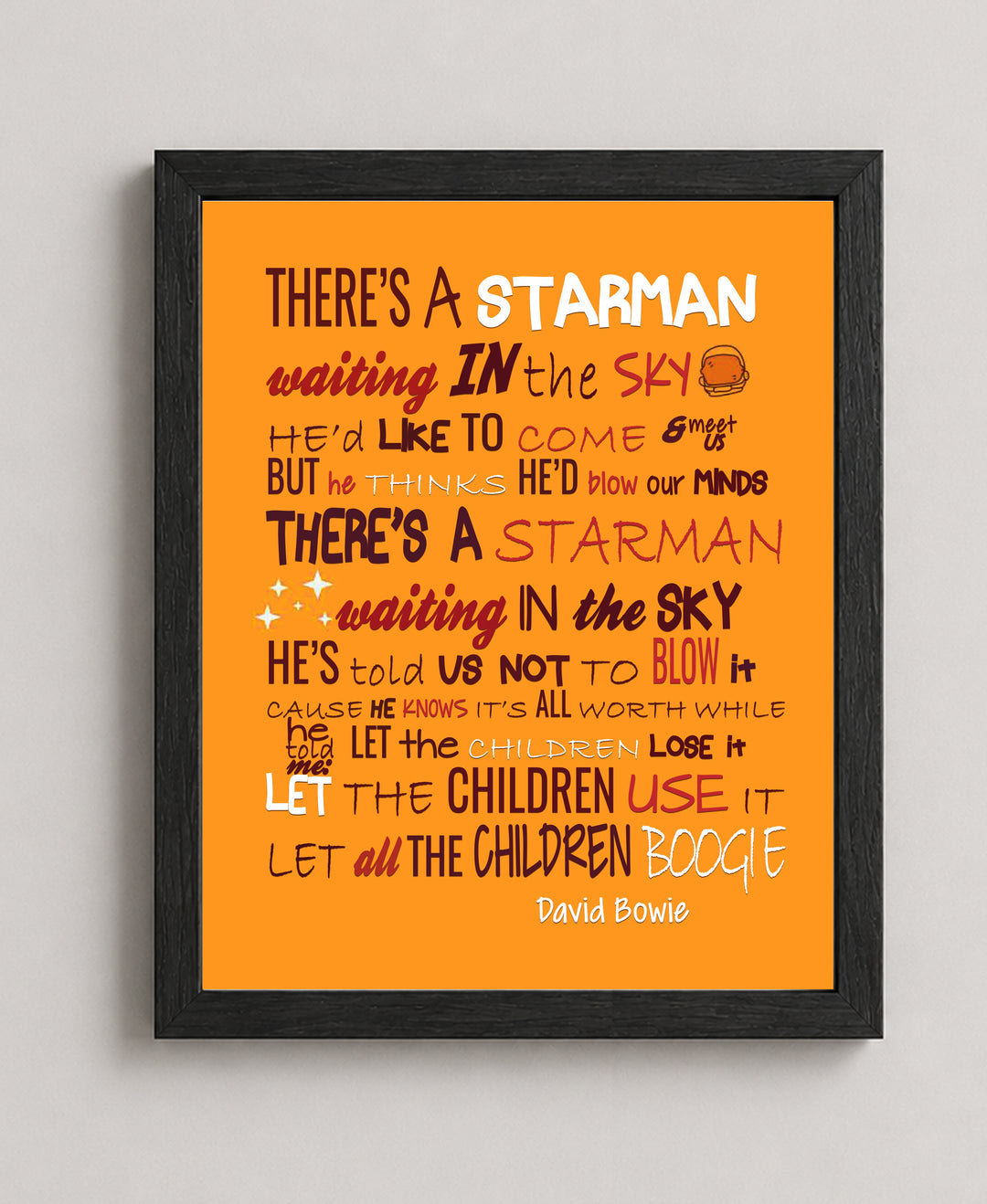 Starman David Bowie Lyrics Retro Vintage Rock Music Wall Art