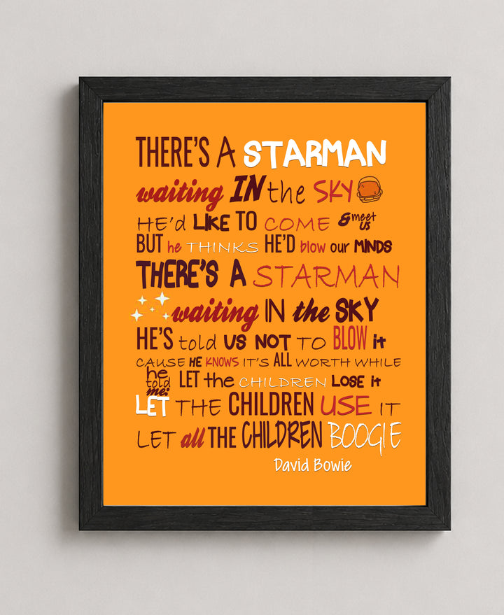 Starman David Bowie Lyrics Retro Vintage Rock Music Wall Art