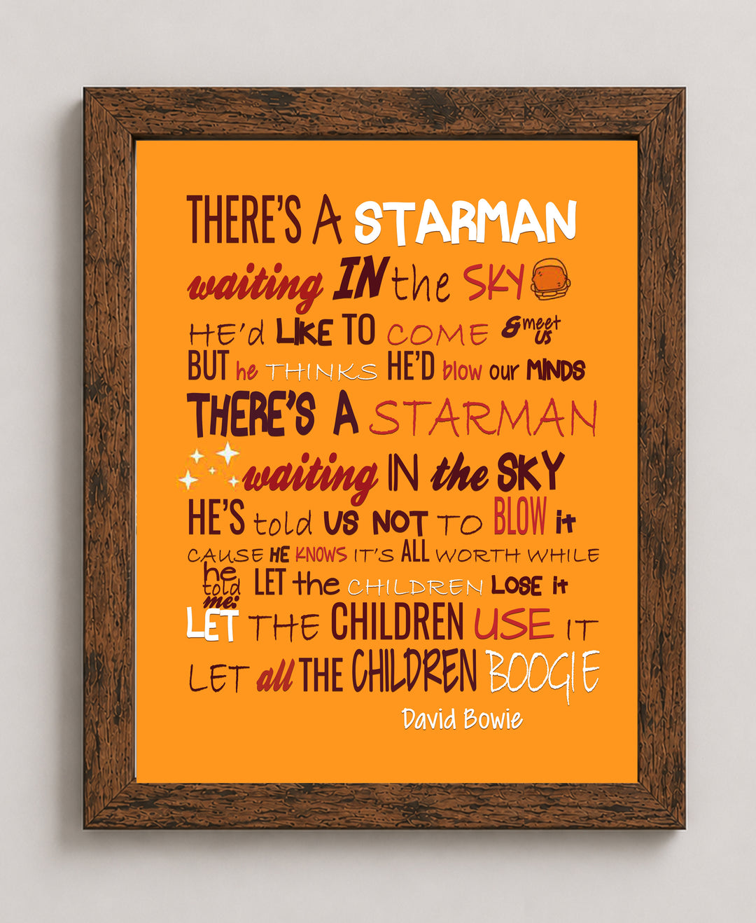 Starman David Bowie Lyrics Retro Vintage Rock Music Wall Art