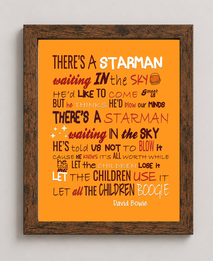 Starman David Bowie Lyrics Retro Vintage Rock Music Wall Art