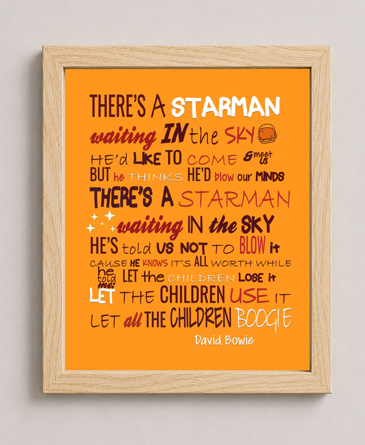 Starman David Bowie Lyrics Retro Vintage Rock Music Wall Art