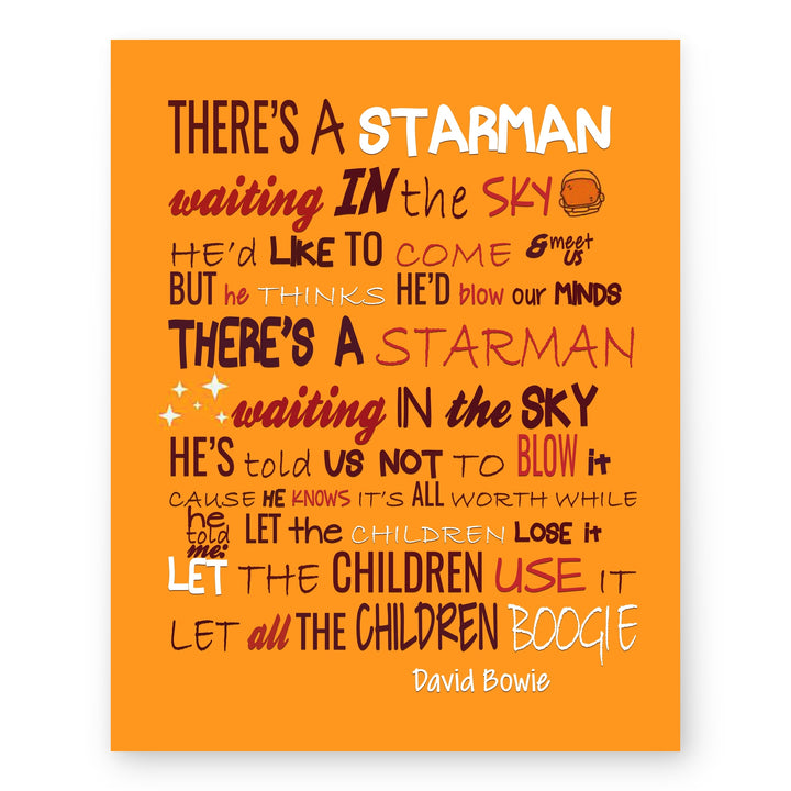 Starman David Bowie Lyrics Retro Vintage Rock Music Wall Art