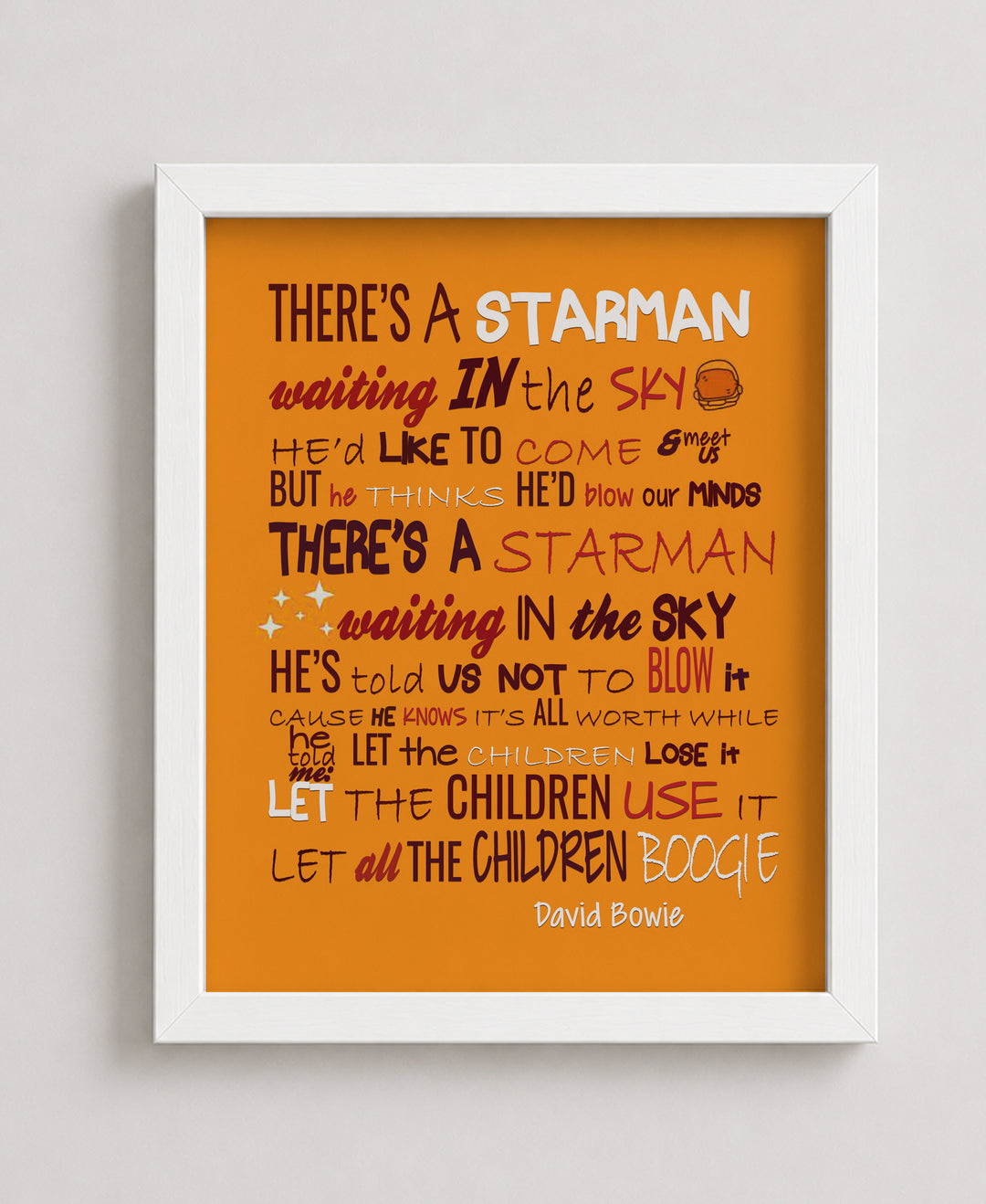 Starman David Bowie Lyrics Retro Vintage Rock Music Wall Art