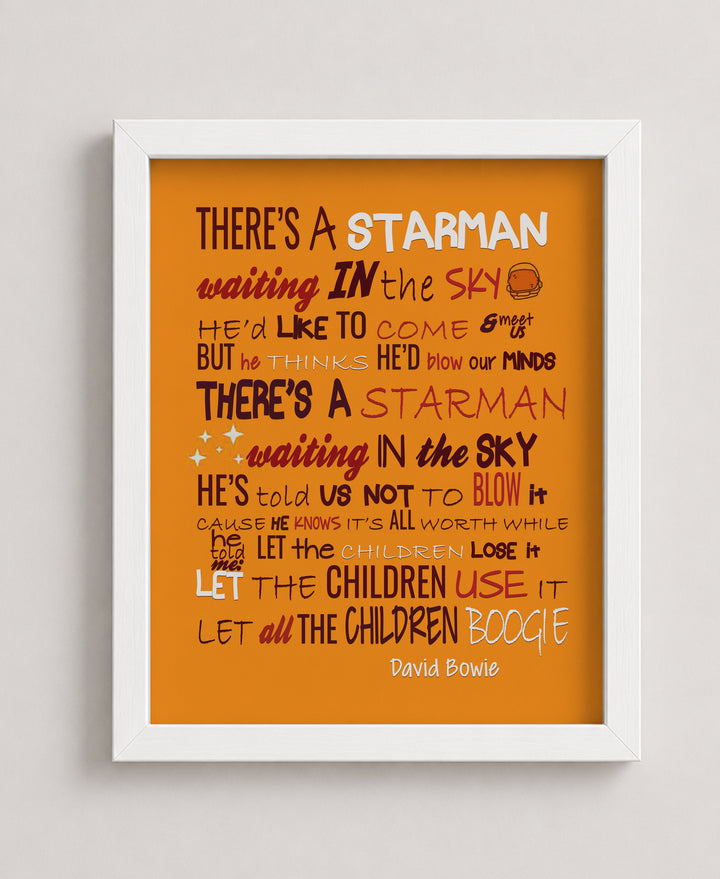 Starman David Bowie Lyrics Retro Vintage Rock Music Wall Art