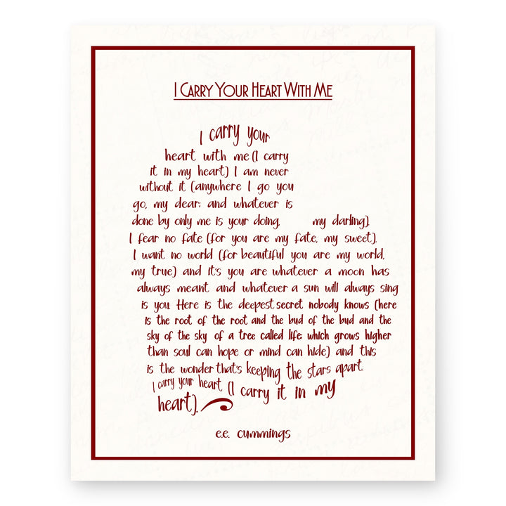 I Carry Your Heart With Me E E Inspirational Wall Art