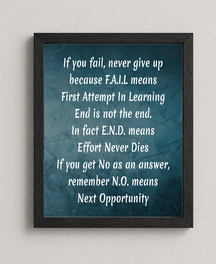 If You Fail Never Give Up Inspirational Wall Art