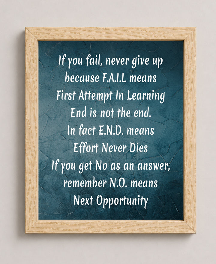 If You Fail Never Give Up Inspirational Wall Art