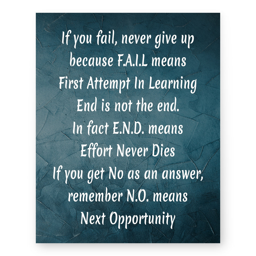 If You Fail Never Give Up Inspirational Wall Art