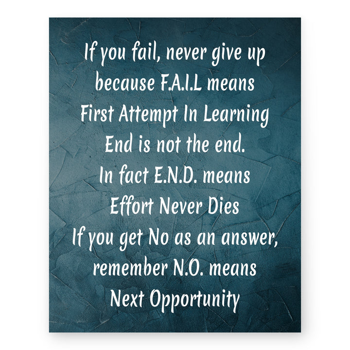 If You Fail Never Give Up Inspirational Wall Art