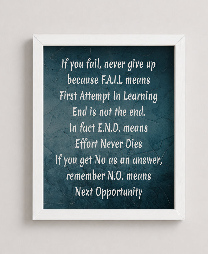 If You Fail Never Give Up Inspirational Wall Art