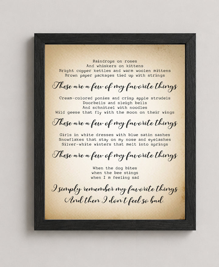 My Favorite Things Sound of Music Retro Wall Art