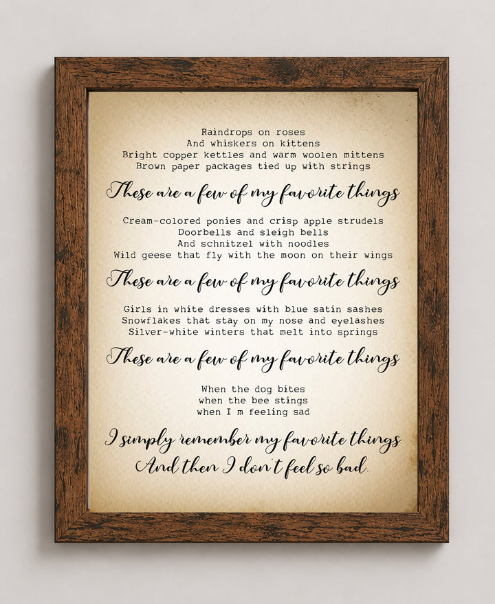 My Favorite Things Sound of Music Retro Wall Art