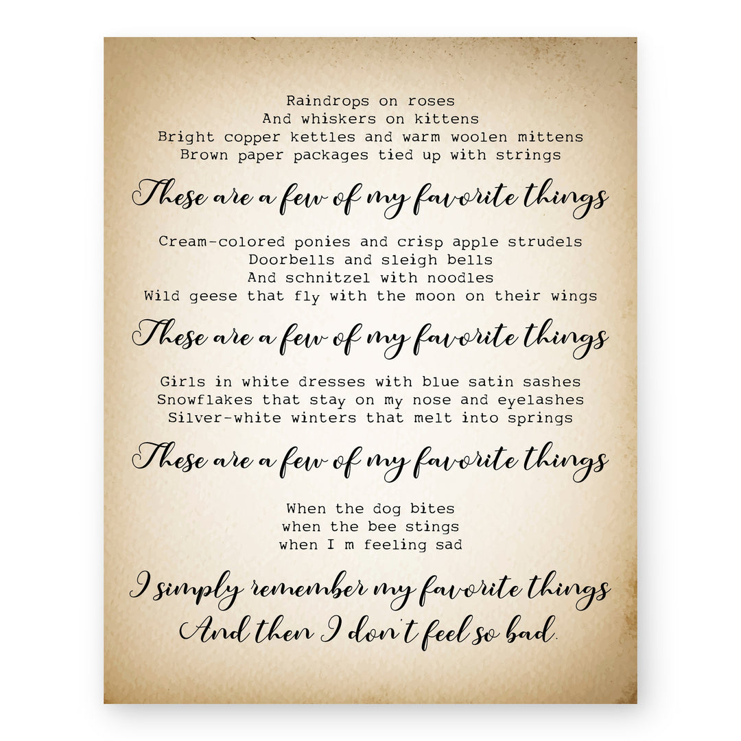 My Favorite Things Sound of Music Retro Wall Art
