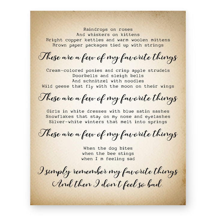 My Favorite Things Sound of Music Retro Wall Art