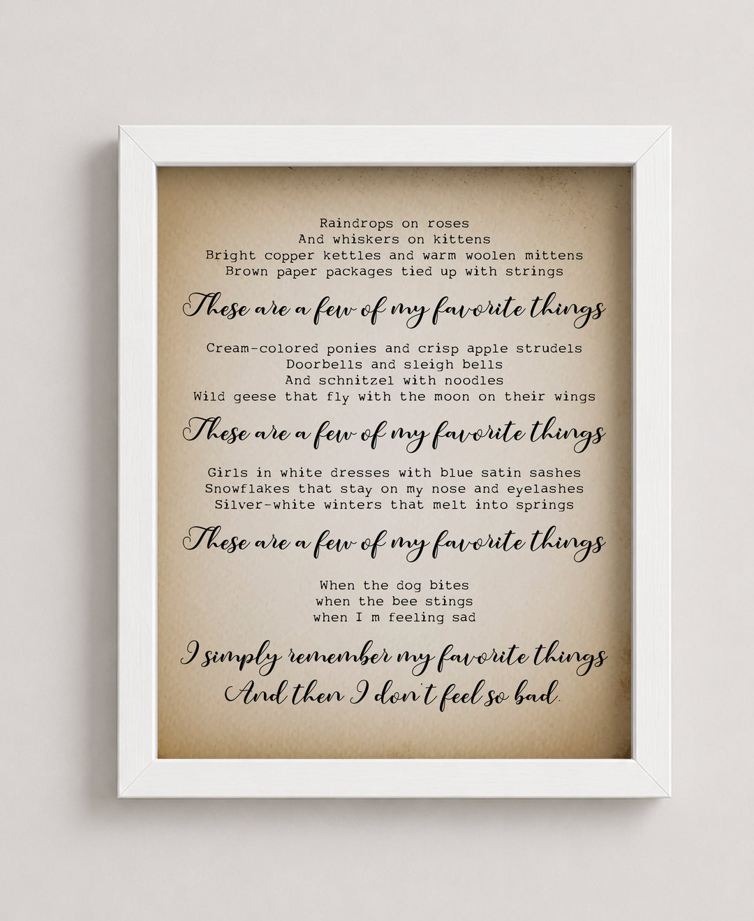 My Favorite Things Sound of Music Retro Wall Art
