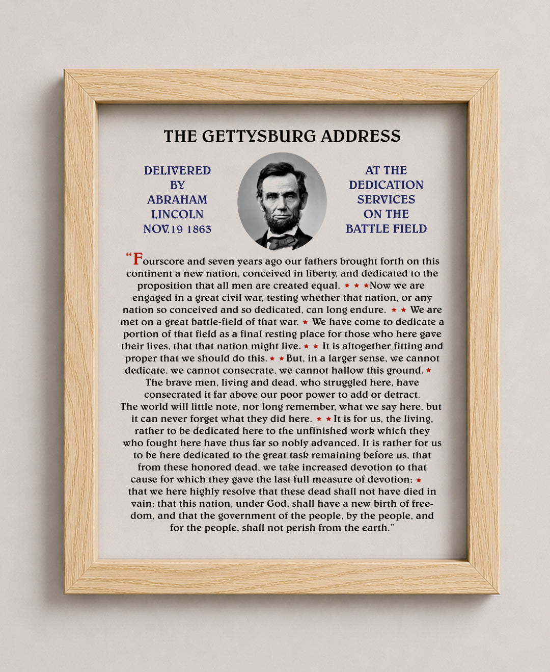 Abraham Lincoln The Gettysburg Address Patriotic Wall Art