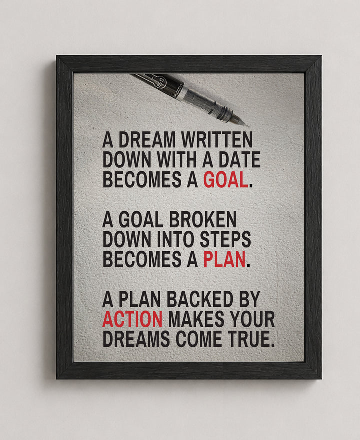 Dream Written Down Becomes Goal Inspirational Wall Art