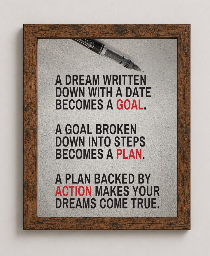 Dream Written Down Becomes Goal Inspirational Wall Art