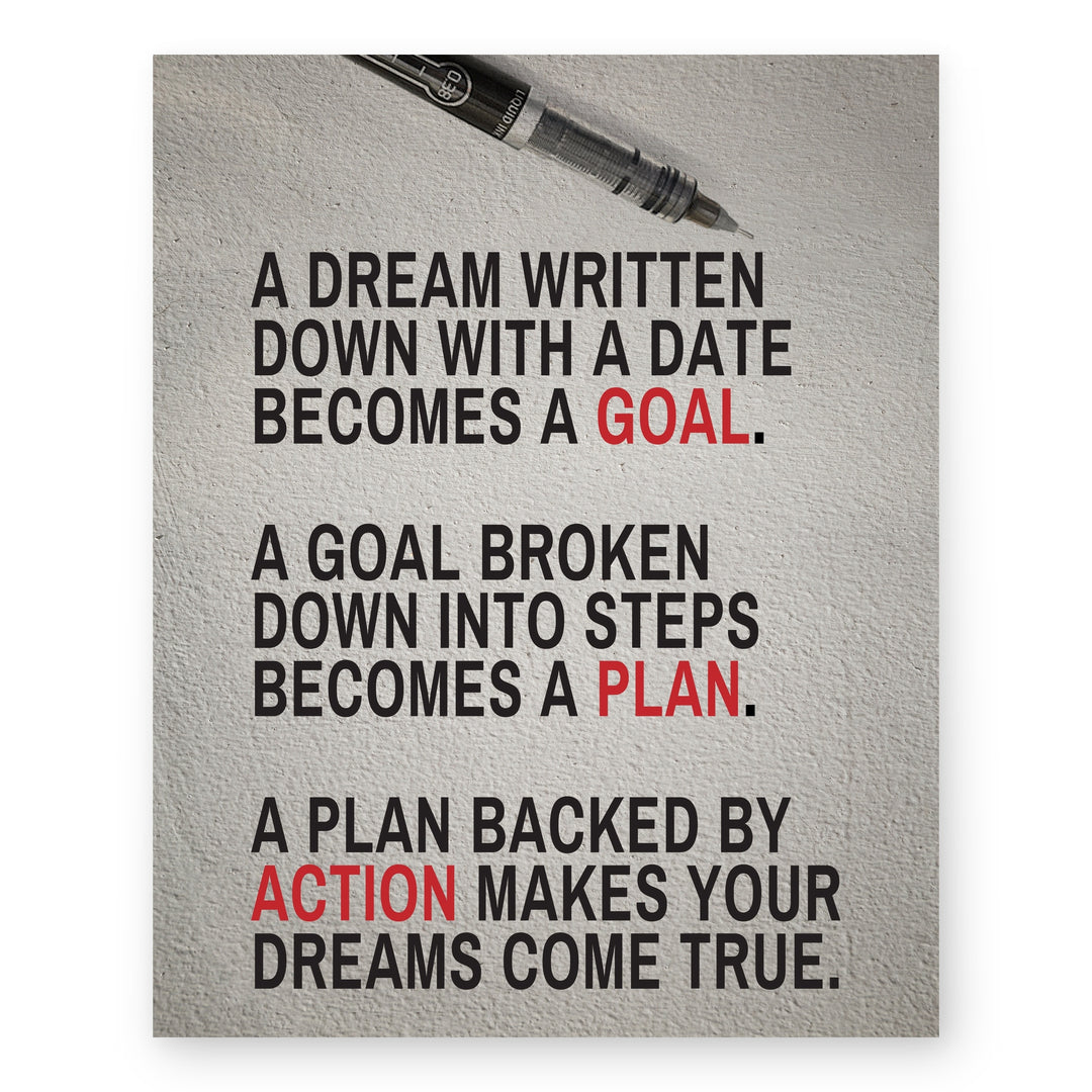 Dream Written Down Becomes Goal Inspirational Wall Art
