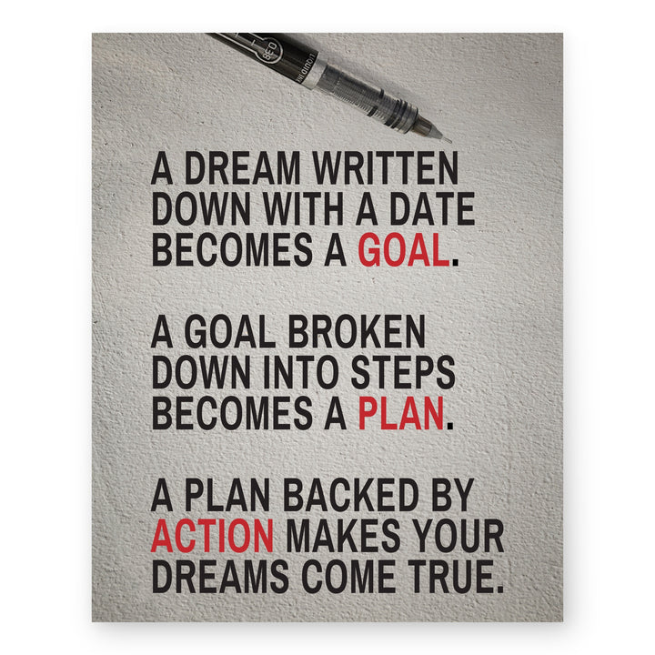 Dream Written Down Becomes Goal Inspirational Wall Art